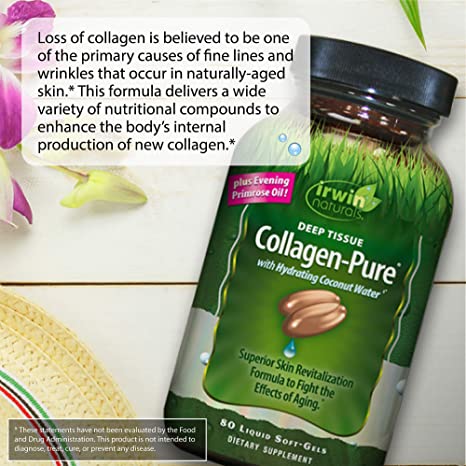 Irwin Naturals Deep Tissue Collagen-Pure - 80 Liquid Softgels - Intense Nourishment for The Skin - 2,000 mg of Hydrolyzed Collagen - 16 Total Servings