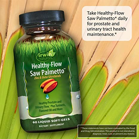 Irwin Naturals Healthy Flow Saw Palmetto with Zinc, Beta Sitosterols, Turmeric, Stinging Nettle &amp; Pumpkin Seed - Promotes Healthy Prostate &amp; Urinary Flow - Antioxidant Support - 60 Liquid Softgels