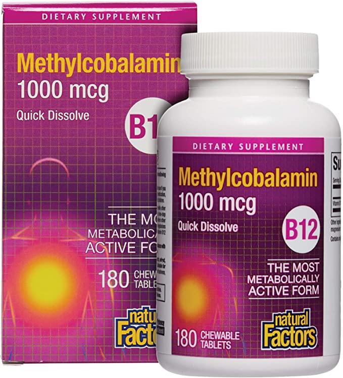Natural Factors B12 Methylcobalamin, 1000 mcg, 180 Chewable Tablets