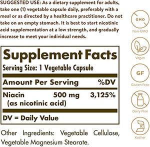 Solgar Niacin Vitamin B3, 500 mg, 250 Vegetable Capsules