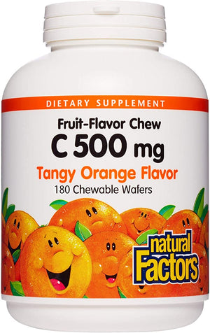 Natural Factors 100% Natural Fruit Chew C Tangy Orange, 500 mg, 180 Chewable Wafers