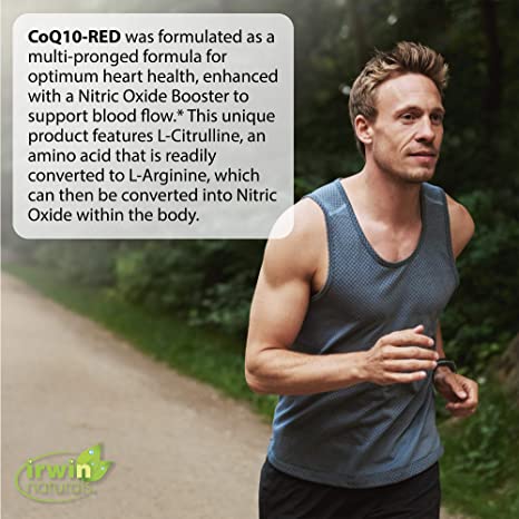 Irwin Naturals CoQ10-RED with Nitric Oxide Booster &amp; MCTs - Advanced Heart Health Formula Supports Healthy Blood Flow &amp; Energy Production - High Absorption Antioxidant Protection - 60 Liquid Softgels