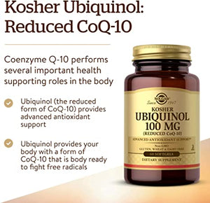 Solgar Kosher Ubiquinol 100mg, 60 Softgels - Advanced Antioxidant Support - Heart Health - Reduced Coenzyme Q10 (CoQ-10)
