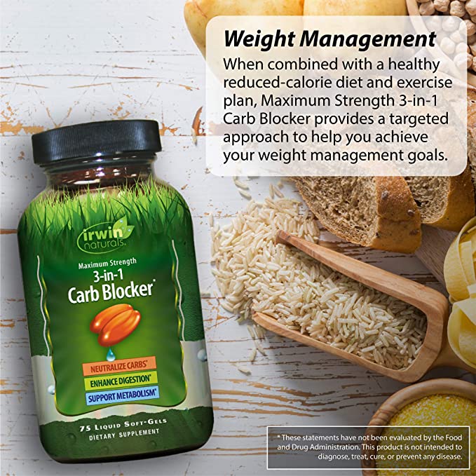 Irwin Naturals Maximum Strength 3-in-1 Carb Blocker®, 75 Liquid Softgels