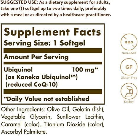 Solgar Kosher Ubiquinol 100mg, 60 Softgels - Advanced Antioxidant Support - Heart Health - Reduced Coenzyme Q10 (CoQ-10)