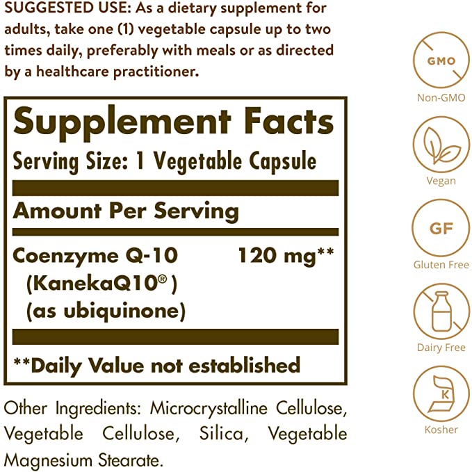 Solgar Vegetarian CoQ-10 Vegetable Capsules, 120 mg, 30 Count