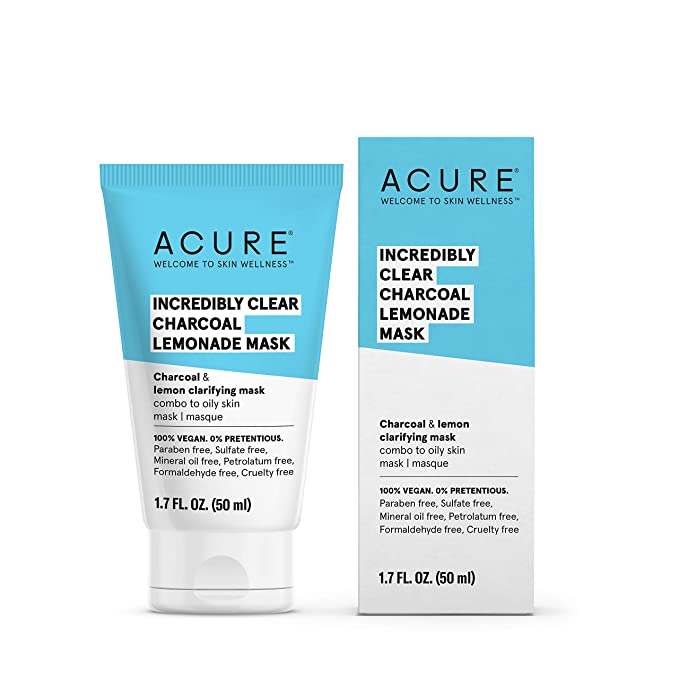 Acure Incredibly Clear Charcoal Lemonade Mask | For Oily to Normal &amp; Acne Prone Skin | Charcoal, Lemon &amp; Clay - Draws Out Impurities | 1.7 Fl Oz
