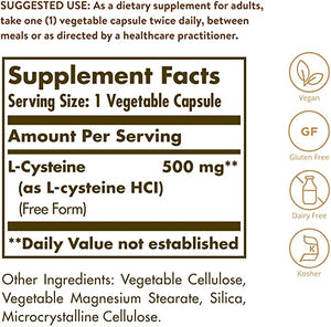 Solgar L-Cysteine, 500 mg, 90 Vegetable Capsules