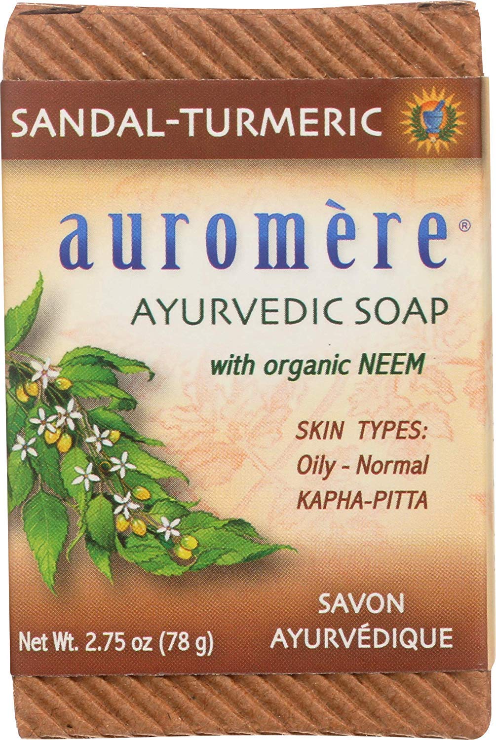 Auromere Ayurvedic Bar Soap, Sandal Turmeric - Eco Friendly, Handmade, Vegan, Cruelty Free, Natural, Non GMO (2.75 oz), 1 pack