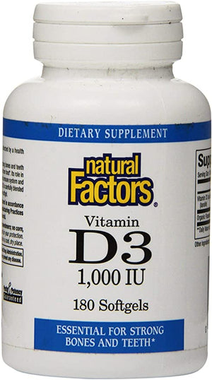 Natural Factors Vitamin D3, 1000 IU, 180 Softgels