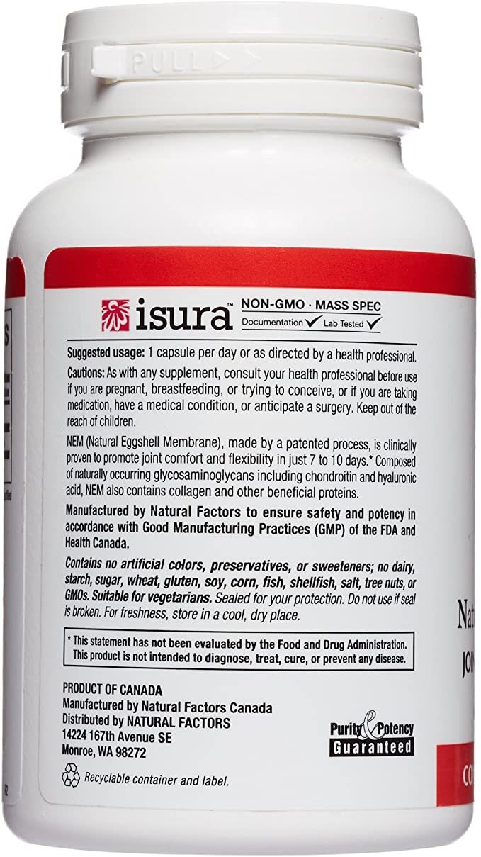 Natural Factors, NEM Natural Eggshell Membrane, Promotes Joint Comfort and Flexibility, 60 Capsules