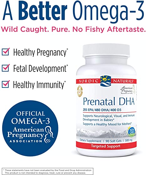 Nordic Naturals Prenatal DHA, Unflavored - 90 Soft Gels - 830 mg Omega-3 + 400 IU Vitamin D3 - Supports Brain Development in Babies During Pregnancy &amp; Lactation - Non-GMO - 45 Servings
