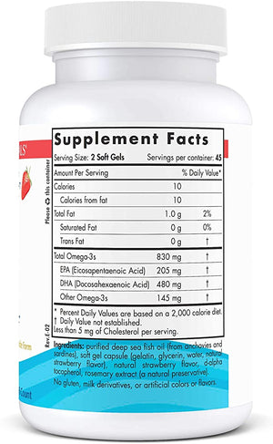 Nordic Naturals DHA, Strawberry - 90 Soft Gels - 830 mg Omega-3 - High-Intensity DHA Formula for Brain & Nervous System Support - Non-GMO - 45 Servings