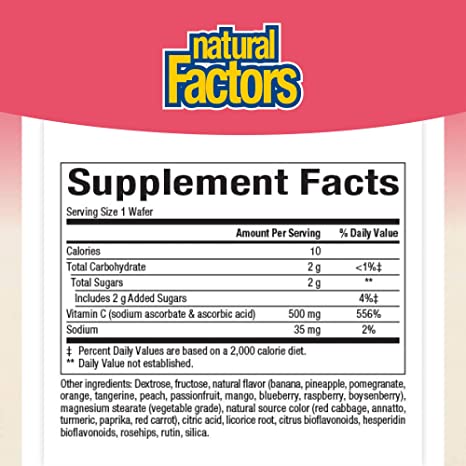 Natural Factors Fruit-Flavor Chew C Mixed Fruit, 500 mg, 90 Chewable Wafers