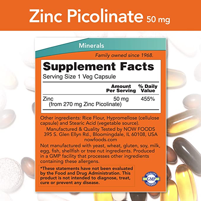 NOW Foods Zinc Picolinate, 50 mg, 60 Capsules