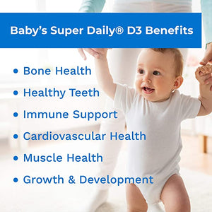 Carlson - Baby's Super Daily D3, Baby Vitamin D Drops, 400 IU (10 mcg) per Drop, 1-Year Supply, Vegetarian, Liquid Vitamin D Drops for Infants and Toddlers, Unflavored, 365 Drops