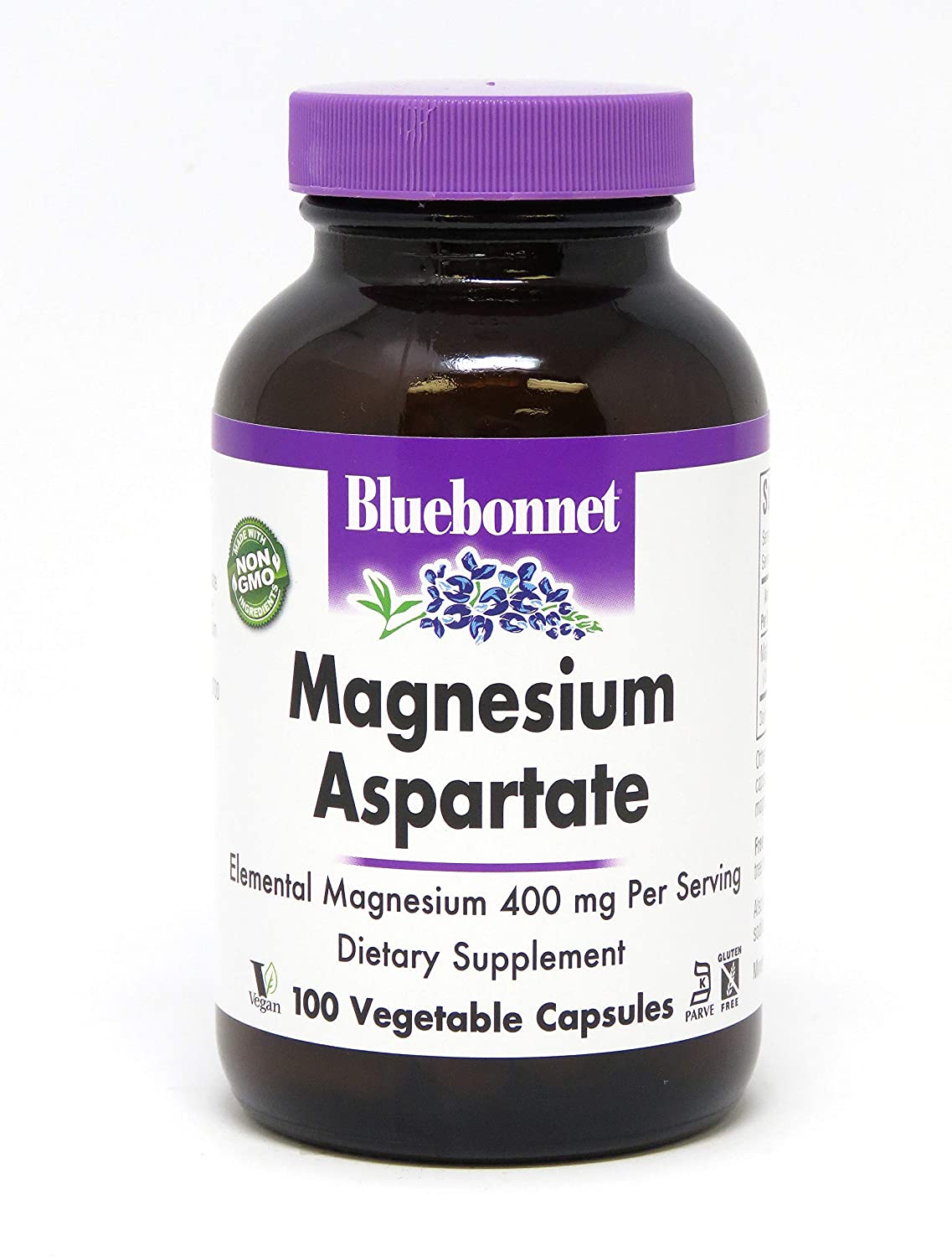 Bluebonnet Nutrition Magnesium 400 mg Chelated Magnesium Aspartate Daily Mineral, Heart &amp; Bone Support* Supplement for Men &amp; Women Vegan, Non-GMO - 100 Vegetable Capsules
