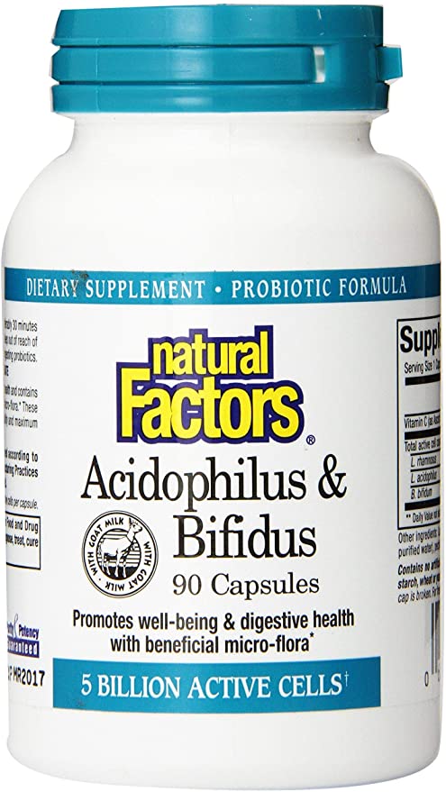 Natural Factors - Acidophilus &amp; Bifidus, Promotes Well-Being &amp; Digestive Health, 90 Capsules