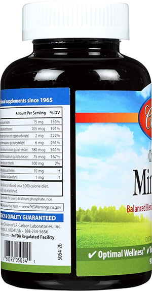 Carlson - Chelated Minerals, Balanced Blend - Maximum Absorption, Optimal Wellness, Bone Health & Tissue Development, 90 soft gels