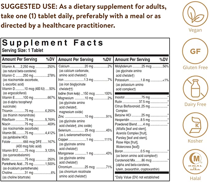 Solgar Formula VM-75, 180 Tablets - Multivitamin with Chelated Minerals - Vitamin A, B6, B12, C, D, E - Biotin, Magnesium, Calcium, Iron, Zinc - Vegan, Gluten Free, Dairy Free, Kosher - 180 Servings