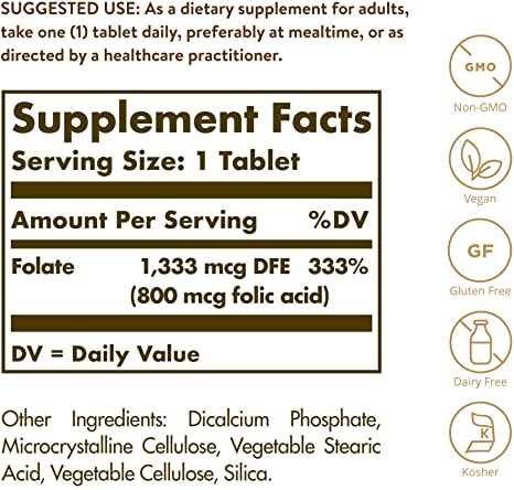 Solgar Folate, 1333 mcg DFE, 100 Tablets