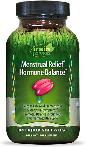 Irwin Naturals Menstrual Relief Hormone Balance - Plant-Based PMS Symptom Support Supplement - 84 Liquid Softgels - Discount Nutrition Store