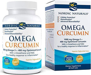 Nordic Naturals Omega Curcumin, Lemon - 60 Soft Gels - 1000 mg Omega-3 + 400 mg Optimized Curcumin - Combats Cellular Stress - Contains L-Glutathione & NAC - Non-GMO - 30 Servings - Discount Nutrition Store