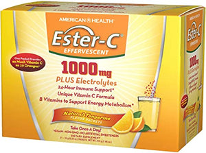 American Health Ester-C Effervescent Powder Packets, Tangerine - 24-Hour Immune Support, Supports Energy Metabolism, with Electrolytes - 1000 mg, 21 Count, 21 Servings