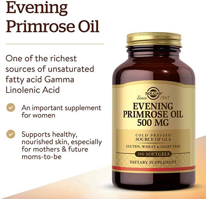 Solgar Evening Primrose Oil 500 mg, 180 Softgels - Promotes Healthy Skin &amp; Cardiovascular Health - Nutritional Support for Women - Gluten Free, Dairy Free - 180 Servings