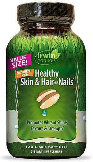 Irwin Naturals Nutrient Rich Healthy Skin & Hair Plus Nails - Promotes Vibrant Shine Texture & Strength - 120 Liquid Softgels - Discount Nutrition Store