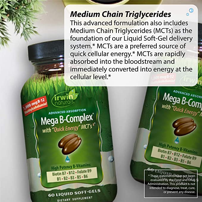 Irwin Naturals Mega B-Complex® with &quot;Quick Energy&quot; MCT&#39;s, 60 Liquid Softgels