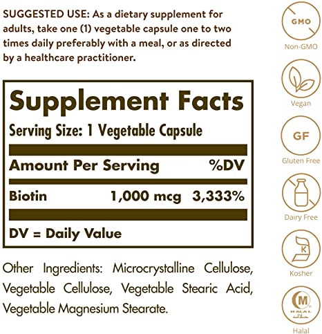 Solgar Biotin, 1000 mcg, 250 Vegetable Capsules