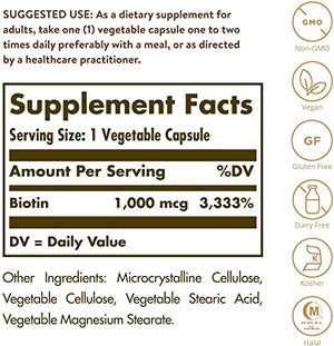 Solgar Biotin, 1000 mcg, 250 Vegetable Capsules