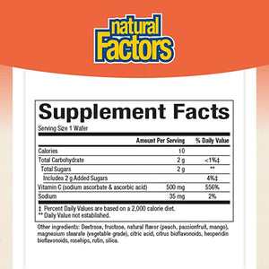 Natural Factors 100% Natural Fruit Chew C Peach Passionfruit and Mango, 500 mg, 90 Chewable Wafers