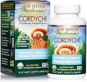 Host Defense, CordyChi Capsules, Helps Reduce Stress and Fatigue, Mushroom Supplement with Cordyceps and Reishi, Vegan, Organic, 120 Capsules (60 Servings) - Discount Nutrition Store