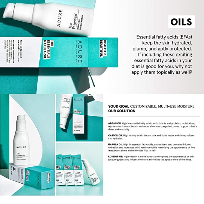 Acure The Essentials 100% Plant Squalane Oil - Hydrating, Moisturizer Ultra-Light Glow Liquid Serum for Skin &amp; Hair - 100% Vegan - Lightweight &amp; Unscented - Multi-Purpose Care Regimen Oil - 1 Fl Oz