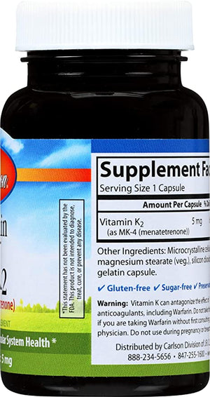 Carlson Vitamin K2, 5 mg, 60 Capsules