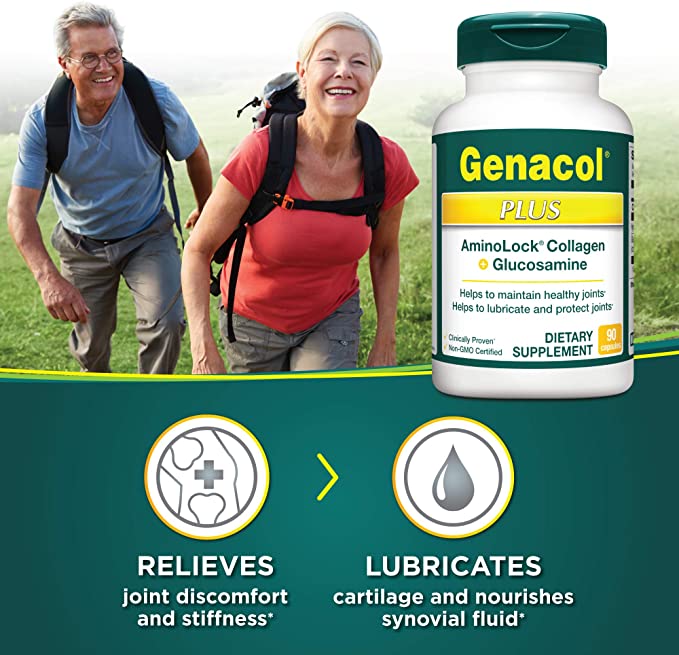 Genacol Plus – Glucosamine and Collagen Supplement, Ultra-Hydrolyzed Collagen Peptides, Eases Joint Movement, Maintains Cartilage, 90 Capsules (30-Day Supply)