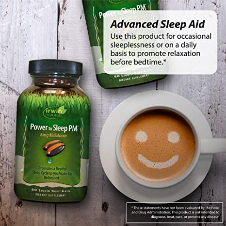 Irwin Naturals Power to Sleep PM - 60 Liquid Soft-Gels - with 6mg Melatonin, GABA, Ashwagandha, Valerian Root &amp; L-Theanine - 30 Servings