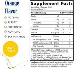 Nordic Naturals Arctic Cod Liver Oil, Orange - 16 oz - 1060 mg Total Omega-3s with EPA & DHA - Heart & Brain Health, Healthy Immunity, Overall Wellness - Non-GMO - 96 Servings