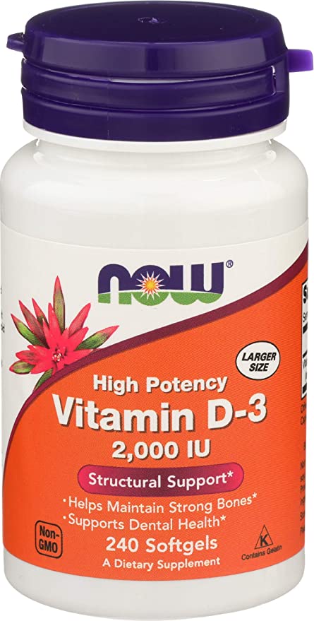 NOW Foods Supplements, Vitamin D-3 2,000 IU, High Potency, Structural Support*, 240 Softgels