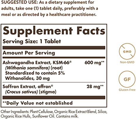 Solgar Stress &amp; Anxiety Relief, 30 Tablets - Clinically Studied Ashwagandha &amp; Saffron - Helps Relieve Occasional Stress &amp; Anxiety, Helps Maintain a Positive Mood