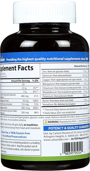 Carlson - Chelated Minerals, Balanced Blend - Maximum Absorption, Optimal Wellness, Bone Health & Tissue Development, 90 soft gels