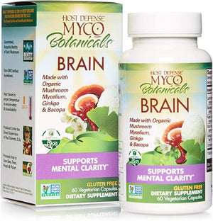 Host Defense, MycoBotanicals Brain, Promotes Concentration, Memory and Cognitive Functioning, Daily Mushroom and Herb Supplement, Vegan, Organic, 60 Capsules (30 Servings) - Discount Nutrition Store