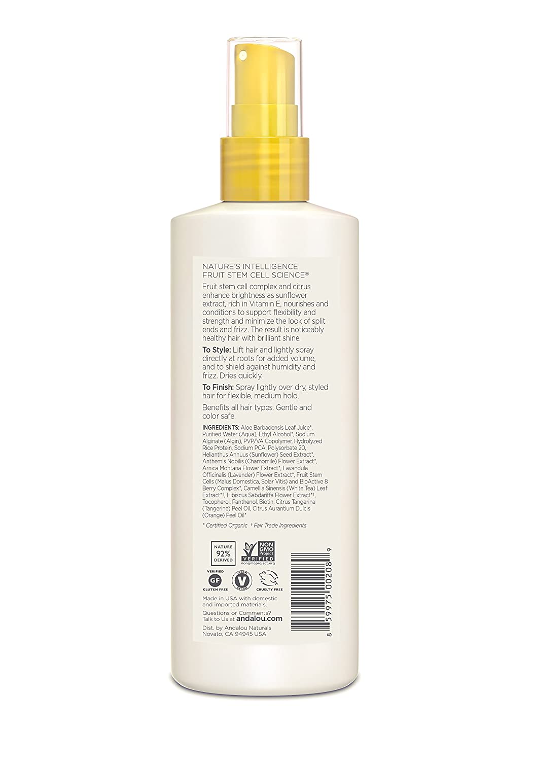 Andalou Naturals Brilliant Shine Hair Spray Sunflower and Citrus, 8.2 fl oz
