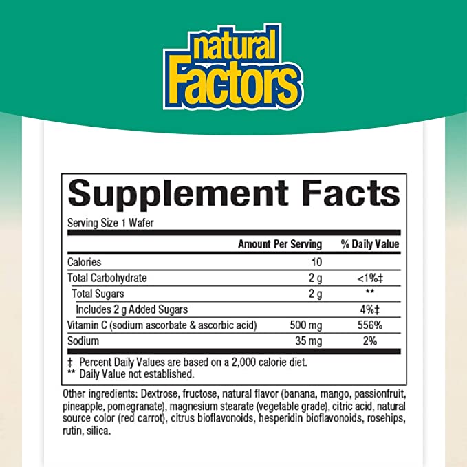 Natural Factors 100% Natural Fruit Chew C Jungle Juice, 500 mg, 180 Chewable Wafers