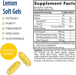 Nordic Naturals Ultimate® Omega-D3™ Lemon, 1000 mg, 120 Softgels