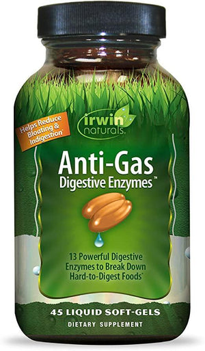 Irwin Naturals Anti-Gas Digestive Enzymes, Break Down Hard-to-Digest Food & Reduce Indigestion, 45 Liquid Softgels - Discount Nutrition Store