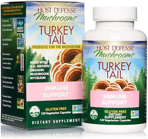 Host Defense, Turkey Tail, 120 Capsules, Natural Immune System and Digestive Support, Daily Mushroom Mycelium Supplement, USDA Organic, 60 Servings - Discount Nutrition Store