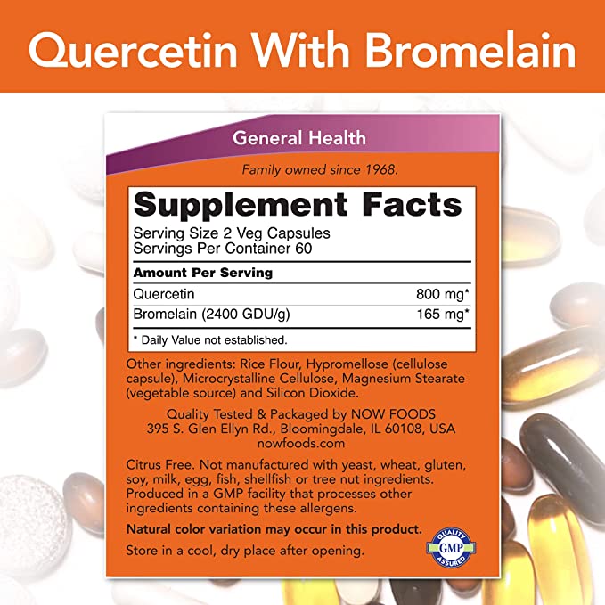 NOW Quercetin with Bromelain, 120 Veg Capsules